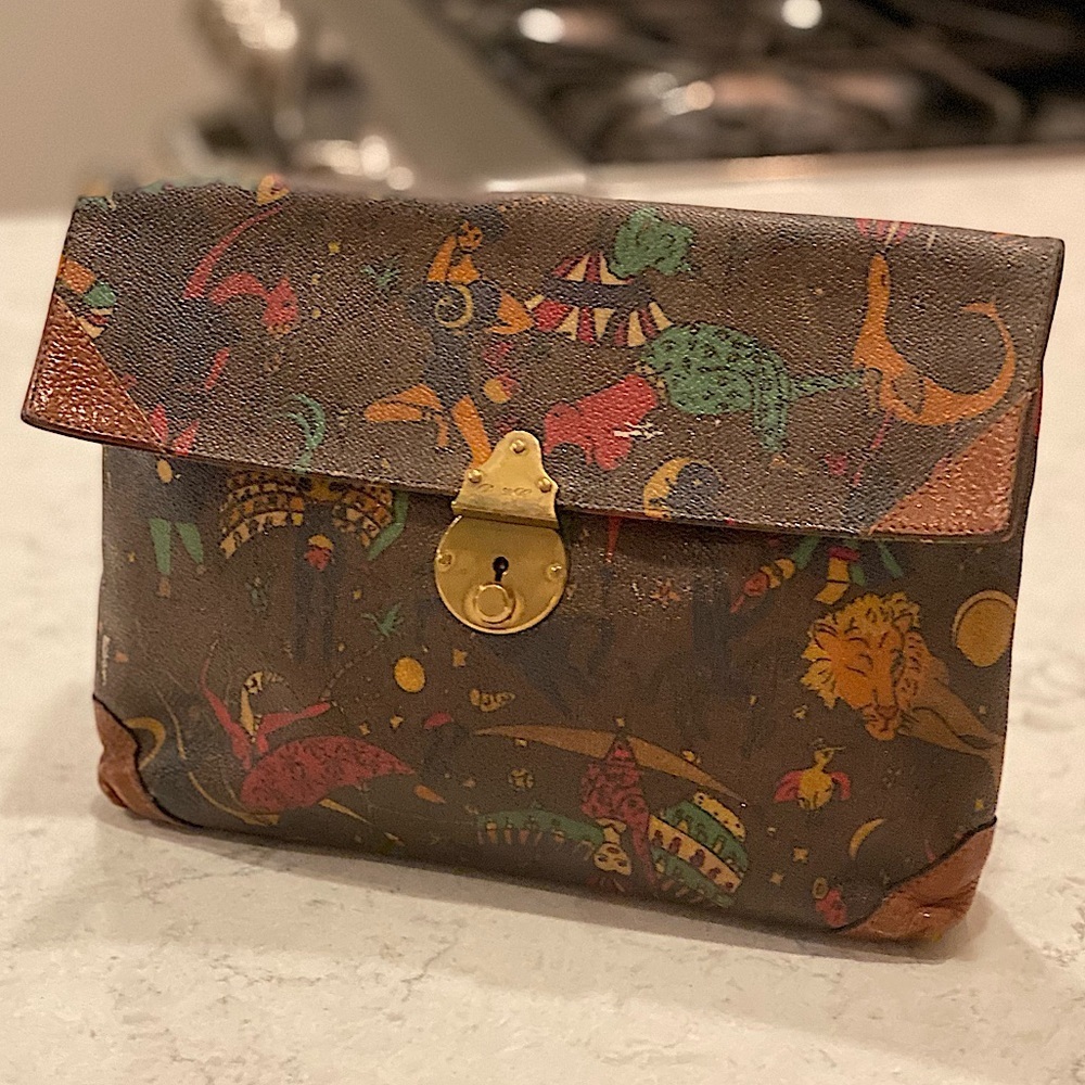 PIERO GUIDI MAGIC CIRCUS BROWN CLUTCH VINTAGE AND AUTHENTIC